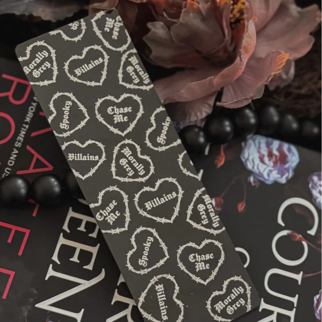 Dark Romance Barbwire Hearts Foil Bookmark - Handcrafted Laminated Cardstock bookmarks