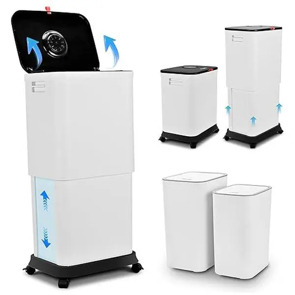 Pukomc Telescoping Kitchen Trash Can with Lid, 8L to 45L Adjustable Capacity, Plastic Slim & High Trash Bin with Wheels for Bathroom & Kitchen