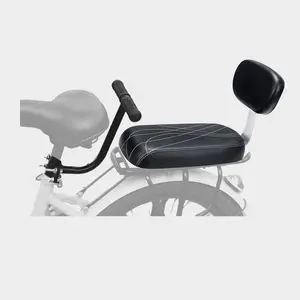 Bicycle Rear Seat with Back, PU Leather Soft Cushion, Armrest, Footrests, Black Color, Suitable for Kids