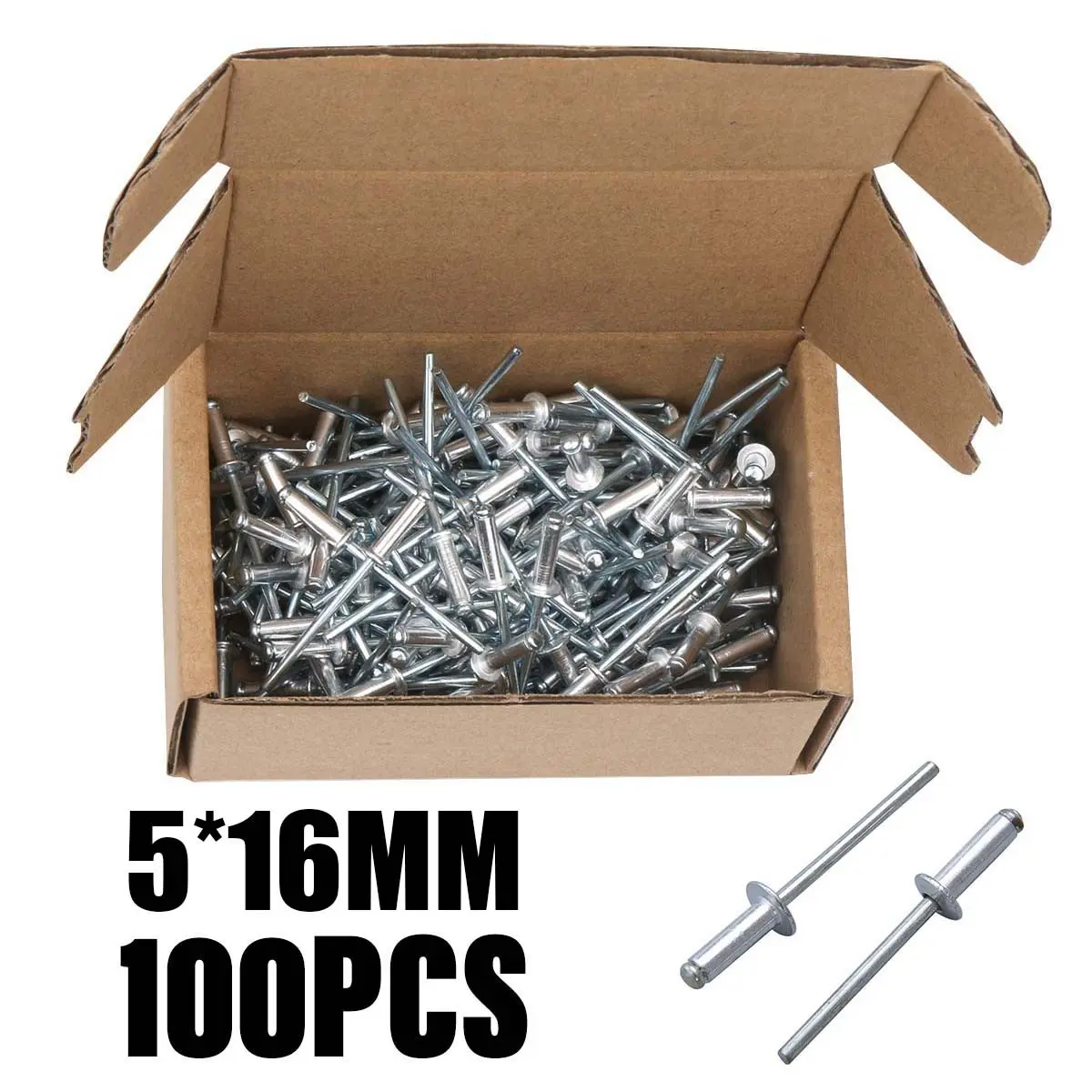 100pcs Aluminum Rivet Set, 4*16mm Pull Rivets, Aircraft Box, Durable Fasteners, Ideal for DIY Projects, High-Quality Hardware