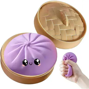Dumpling Squishy Toy, Dumpling Squishy with Steamer, Soft Slow Rebound Squishy Dumpling Toy, Sensory Fidget Stress Ball for Kids & Adults, Easter Basket Stuffers