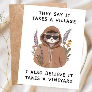 Funny Cat Mom Mother's Day Card, Wine Humor, Personalized Greeting