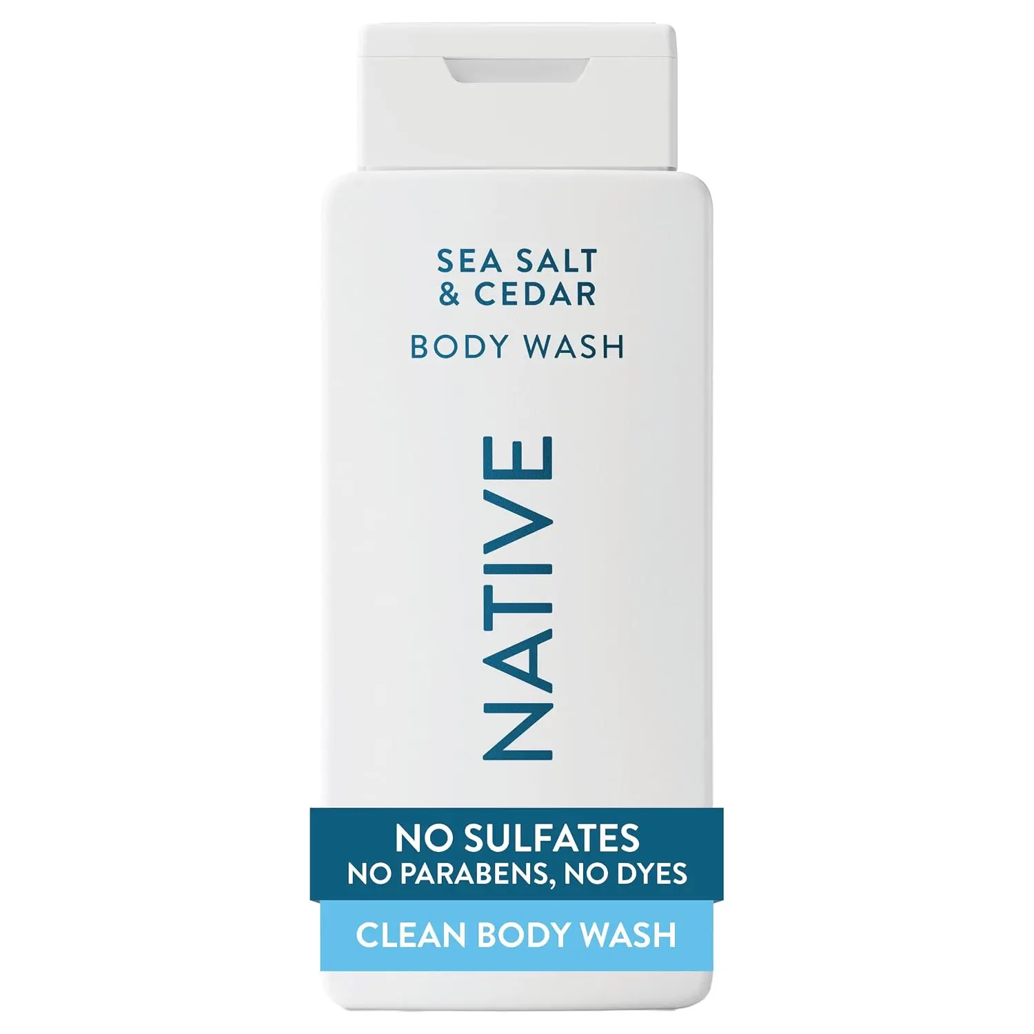 Native Clean Body Wash, Gentle & pH-balanced for Sensitive Skin, 24-Hr Freshness for Men & Women, Vegan & Cruelty-Free, Free of Sulfates, Parabens & Phthalates, Sea Salt & Cedar, 18 fl oz