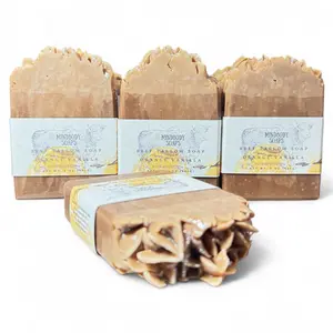 Orange Vanilla Tallow Soap - Sweet, Creamy, and Refreshing - 5oz Body Care Cleanser with Aloe Vera, Kaolin Clay, and Biodegradable Glitter for Hydrating, Nourishing, and Gentle Detox
