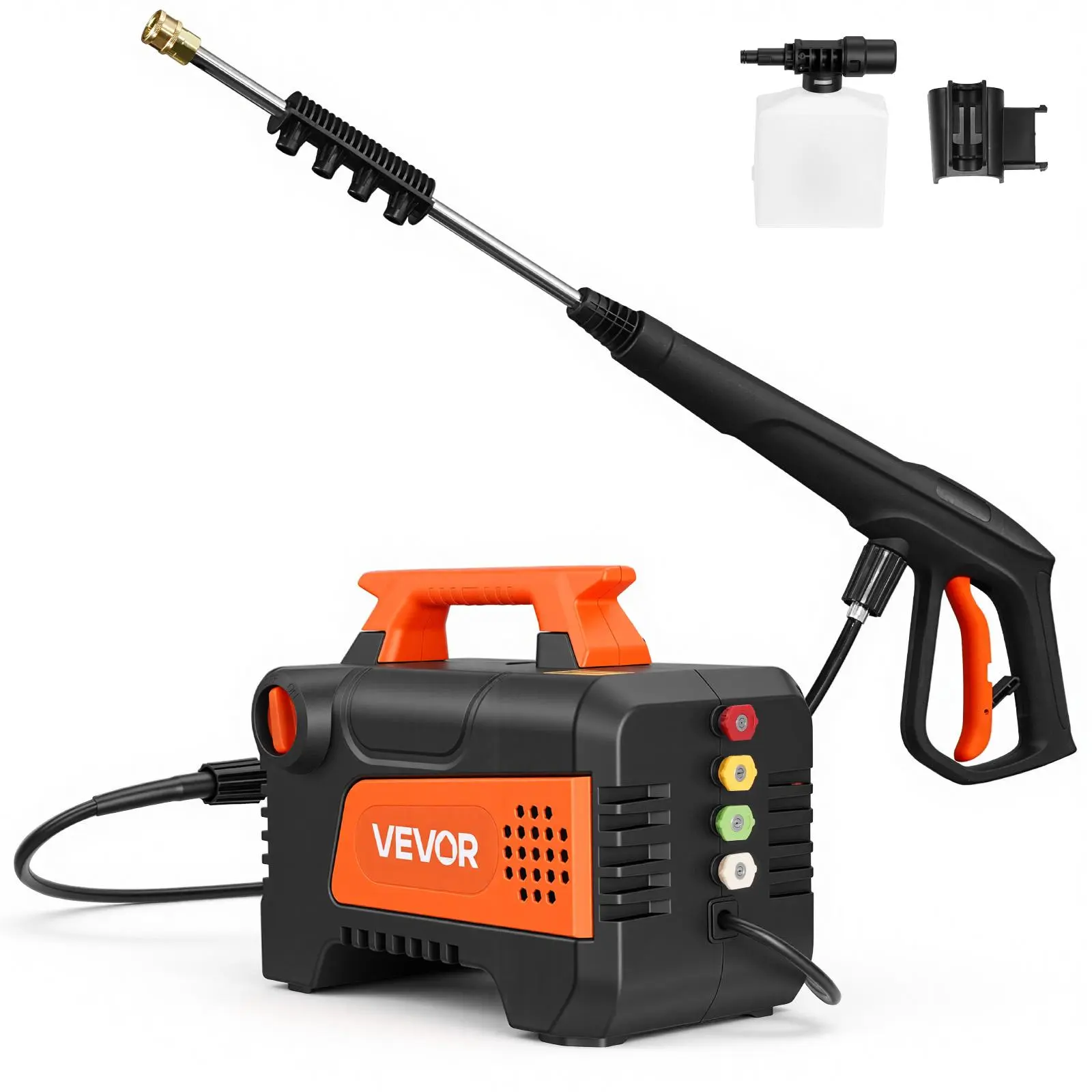 VEVOR Portable Commercial-Grade Power Washer, 1958 Max PSI, 2.5 Max GPM, 5-Piston Plunger Pump, 4 Nozzles, Metal Extension Wand for Heavy Duty Cleaning of Boats, Deck, Driveways, Windows, Pressure Washer