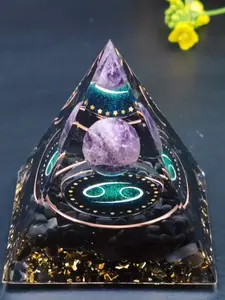 1pc Twelve Constellations Orgone Pyramid Taurus/Scorpio/Leo/Pisces/Cancer/Virgo/Libra/Aries/Gemini/Aquarius Amethyst Peridot Crystal Energy Orgonite Pyramide Meditation Tool Quartz Home Decor, Ideal choice for Gifts, Zodiac Signs
