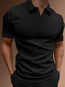 Men's Plain Short Sleeve Polo Shirt, Casual Half Placket Collared Top for Summer, Menswear for Daily WearGift