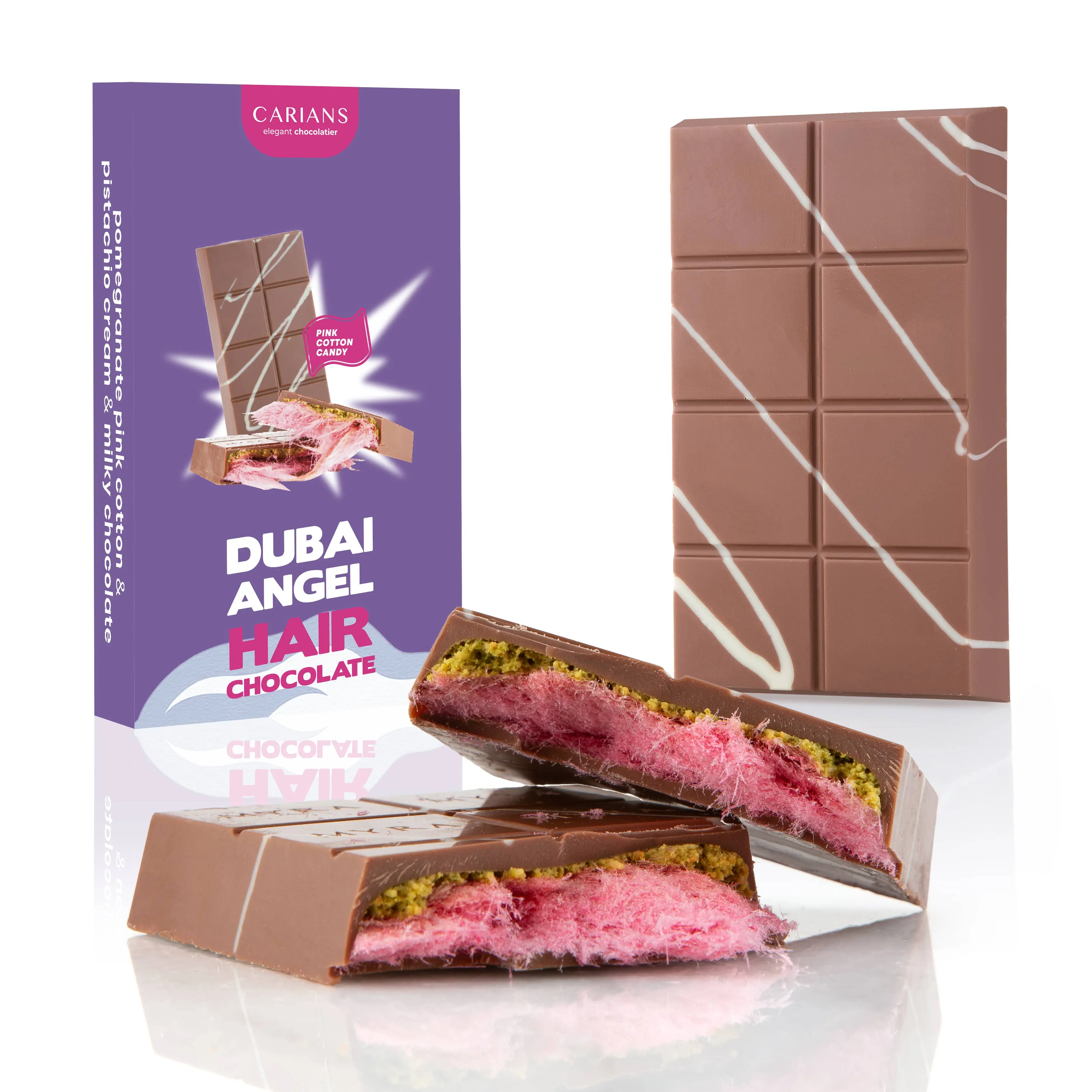 Viral Angel Hair Dubai Chocolate Bar - Creamy Milk Chocolate Snack with Pink Cotton Candy Flavor, Sugar-Infused Dessert; Ships Mon-Thurs to Prevent Melting