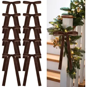 24-Pack Velvet Christmas Bows – Vintage-Style Chocolate Brown Ribbon Ornaments for Tree, Garland & Wreath – Rustic Xmas Decorations (9"x13", 1" Width) – Perfect for Indoor Holiday Setup or Hostess Gift