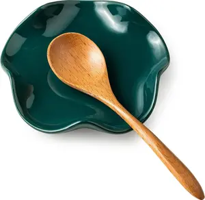 Ceramic Spoon Rest for Kitchen Counter, Spoon Holder for Stove Top, Cooking Utensil Holder, Cute Flatware Rests for Housewarming Halloween Gifts, Dark Green