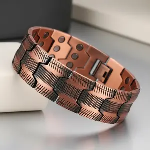 Men's Red Copper Magnetic Bracelet with Wide Row Full Magnets - Magnetic for &, Hip-Hop Style Magnetic Hand Chain, Valentine's/Birthday Gift for Him