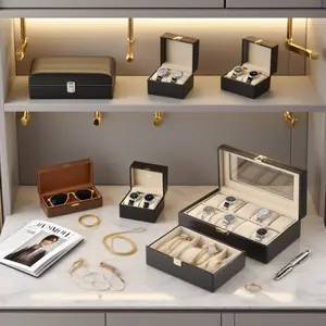 Leather Watch Storage Box Organizer, Elegant Jewelry Display Case, Large Capacity Lockable Design, Ideal for Home Use & Bedroom Organization