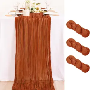 3 Pack Fall Thanksgiving Table Runner Terracotta Cheesecloth Table Runner 10ft Wrinkled Rustic Burnt Orange Cheese Cloth Table Runner Bulk for Thanksgiving Bridal Baby Shower Decor, Rustic Gauze Table Runner