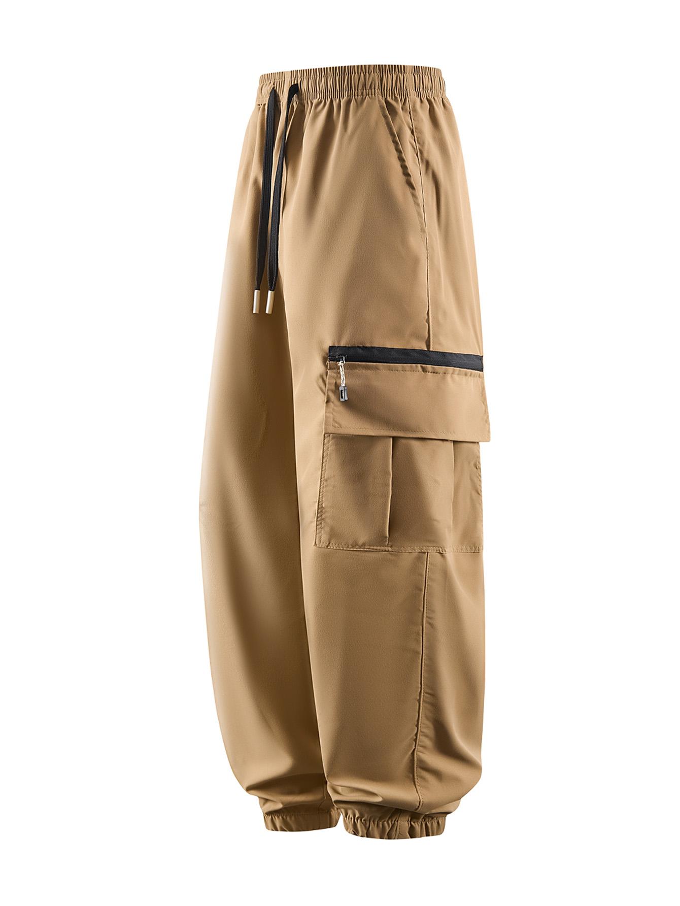 CCCMAI Men's Cargo Pants with Multiple Pockets Durable Polyester Machine Washable Perfect for Hiking Outdoor Activities Breathable Comfortable Loose Fit Long Pants Casual Day Zipper Soft Plain Menswear Trouser