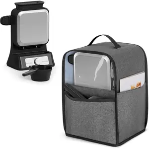 Visible Dust Cover Compatible with Ninja BW1001 Belgian Waffle Maker PRO NeverStick, Protective Cover with Top Handle and Pockets Fits Waffle Iron, Pour Cup, Tongs or Other Kitchen Accessories