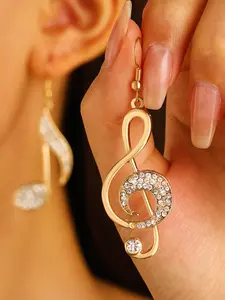 Elegant Note Earrings Set, Zirconia Musical Notes Studs, Creative Asymmetric Fashion Jewelry, Stylish Unmatched Ear Accessories