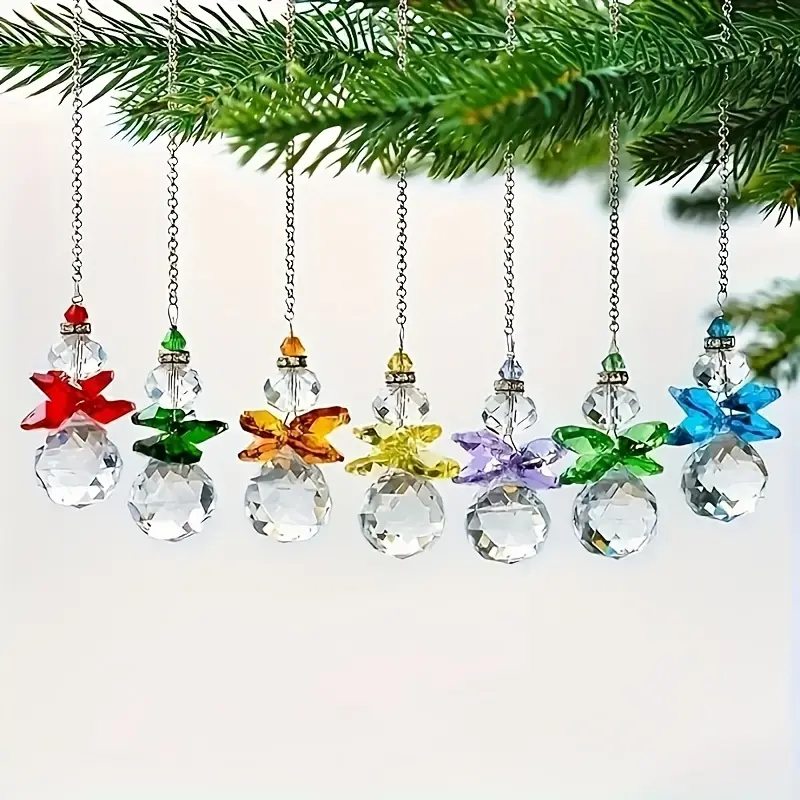 7 Piece Crystal Angel Sun Pendant Set, Rainbow Hanging Decorations for Home Garden Christmas Tree Decoration Hanging Ornaments, Holiday Ornament, Festive Decoration