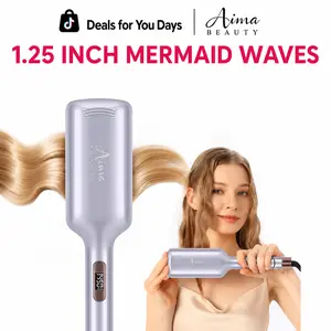 Aima Beauty 1.25 Inch Beach Waves,Ionic Ceramic French Curling Iron,Travel Curling Hair Tools with Adjustable Temperature for Women Loose Wave Effortless Easy to Use  Hair Crimper,Women's Day Gift for Mothers, Wives Female Friends Curling Wand