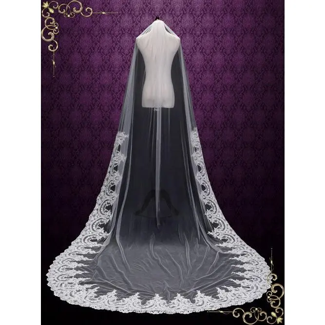 Cathedral Length Wedding Veil with Wide Lace from Midway VG1096