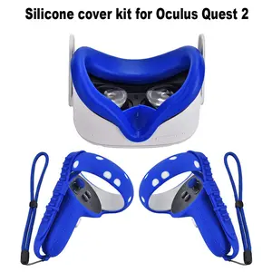 Silicone Cover Kit for Oculus Quest 2 VR Headset, 1 Set Multipurpose VR Accessories Including Silicone Face Cover, Controller Covers with Hand Strap and Joystick Caps