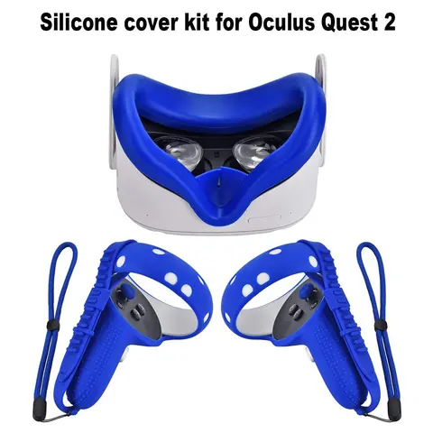Silicone Cover Kit for Oculus Quest 2 VR Headset, 1 Set Multipurpose VR Accessories Including Silicone Face Cover, Controller Covers with Hand Strap and Joystick Caps, VR Devices Accessory