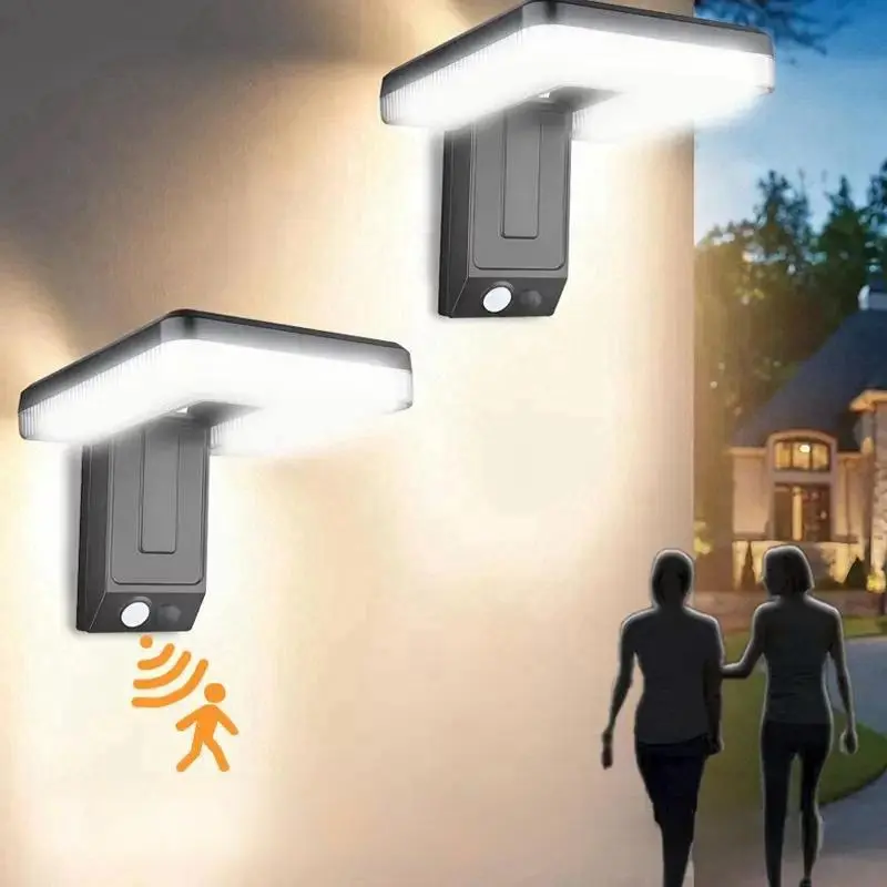 Outdoor Solar Wall Light with Human Motion-Sensor, Solar Illuminated, 120° Wide-Angle Flood Lighting, 3 Lighting Modes for Garden and Garage, Security Light for Backyard and Fence, Outdoor Security Lights, Solar Floodlight