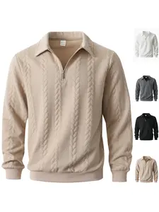 Men's Quarter Zip Pullover Sweaters Casual Long Sleeve Polo Shirts Textured Knit Sweatshirts Regular Fit