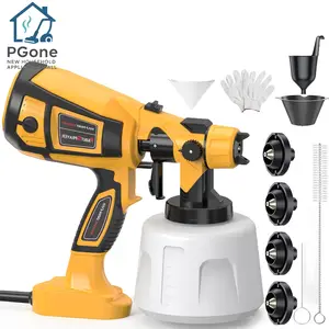 850W HVLP high-efficiency electric paint spray gun, 1000ml Large-capacity house spray gun, ultra-light electric spray gun with four nozzles, a pair of gloves, garden and patio spray gun, small portable spray gun