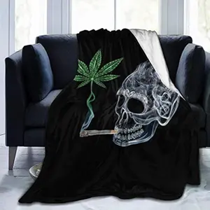 Eyesoul Marijuana Pot Leaf Weed Skull Smoking Fleece Throw - Lightweight, Super Soft, Cozy Bed Blanket for Living Room/Bedroom All Season