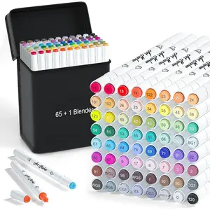 ChicRosa  Markers, 65 ing Markers and 1 Blender, 66 Pack  Based Dual Tip Permanent Markers Highlighters with Case, Excellent for Adults  ing Marking Drawing Sketching (Black)