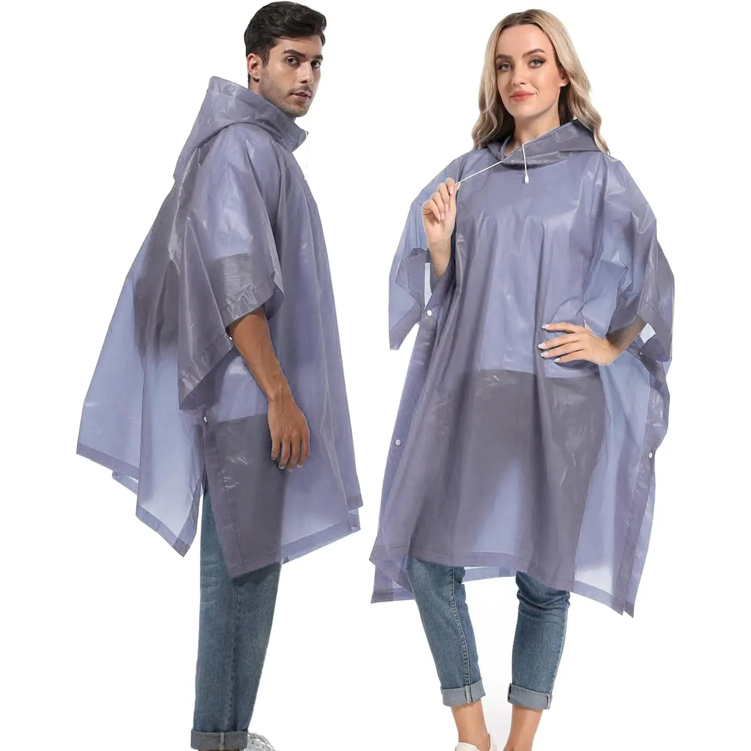 Unisex Adult Thick Material Reusable Waterproof Rain Ponchos (2-Piece Set) - Black & Blue Durable Motorcycle Rain Coats with Drawstring Hood for Outdoor Activities, Two Piece Set, Boys
