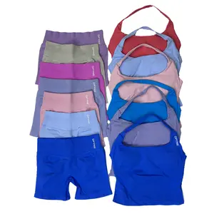 (With Logo) DFYNE High Elasticity Stretch Fabric Built-in Bra Removable Pads Women's Slim-Fitting Sleeveless Gym Sports Set