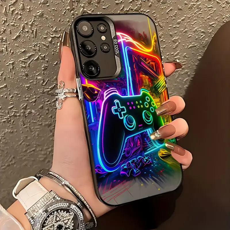 Neon game controller phone case with black rainbow light effect pattern and game joystick design, suitable for iPhone 17/16/15/14/13/12/11/7/8/Pro/ProMax/Plus/Air/e/X/XS/XA MAX series, birthday gift, holiday gift, couple phone case