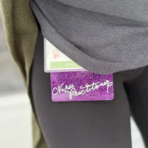 Purple Glitter Showstopper Badge Buddy HORIZONTAL - SPEAK OUT NOW inspired Nurse Practitioner, Badge Buddy & Reel, Shimmery Acrylic, Interchangeable Velcro, Durable & Lightweight