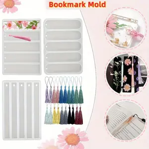 Set of 3 Shiny Bookmarks Silicone Mold,Bookmark Resin Mold with Tassels,Small Medium Rectangle Bookmark Mold,Household goods,Halloween Decor Gifts,DIY Home tools,Hand tools
