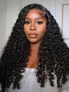 Long Curly Wig for African American Women, Synthetic Deep Wave Wig, Natural Middle Part, Suitable for Daily Wear and Role Play