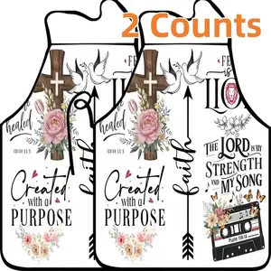 White Bible Quotes Apron Set,2 Counts Polyester Spanish Kitchen Apron for Cooking,Mother's Day Gift,Cleaning Tool,Cool Summer Mexican Style Apron for Women, Kitchen Essential,Nails Design ,World Cup
