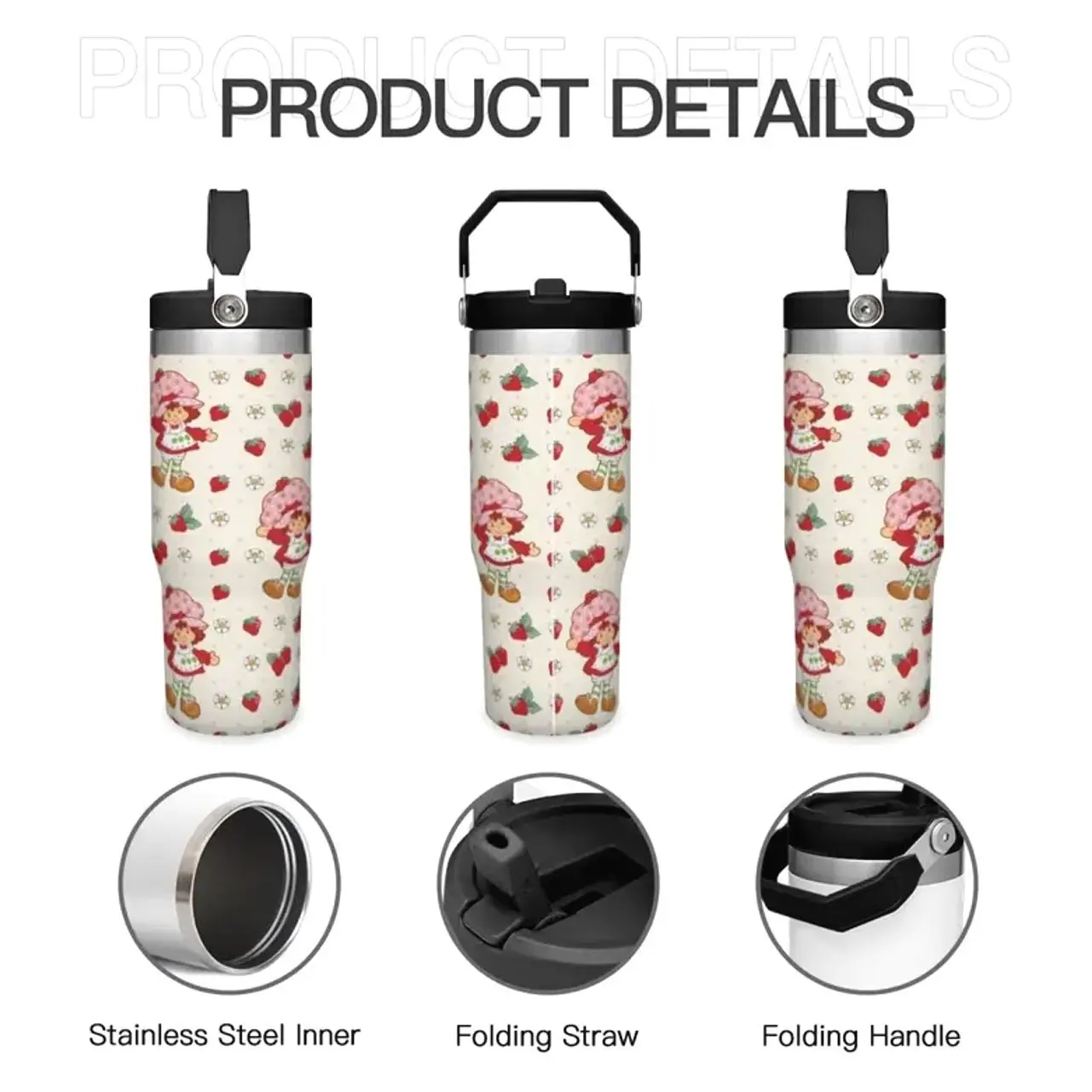 30 Ounce Strawberry Shortcake Themed Tumbler - Insulated Stainless Steel Water Bottle, Durable Thermos & Flask, Multi-Purpose Drinking Cup for Home, Office, School & Daily On-the-Go, Perfect Boyfriend Gift & Summer Cool Drinkware