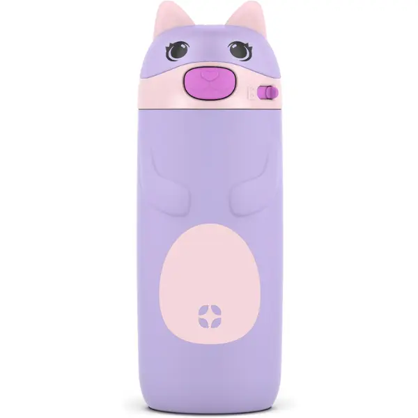 Kids Insulated Water Bottle with Straw 12oz Stainless Steel Leakproof Water Bottle for Boys & Girls Vacuum Insulated Double Wall Locking Flip Lid Carry Handle BPA Free Cute Cat Design for School Travel & Sports