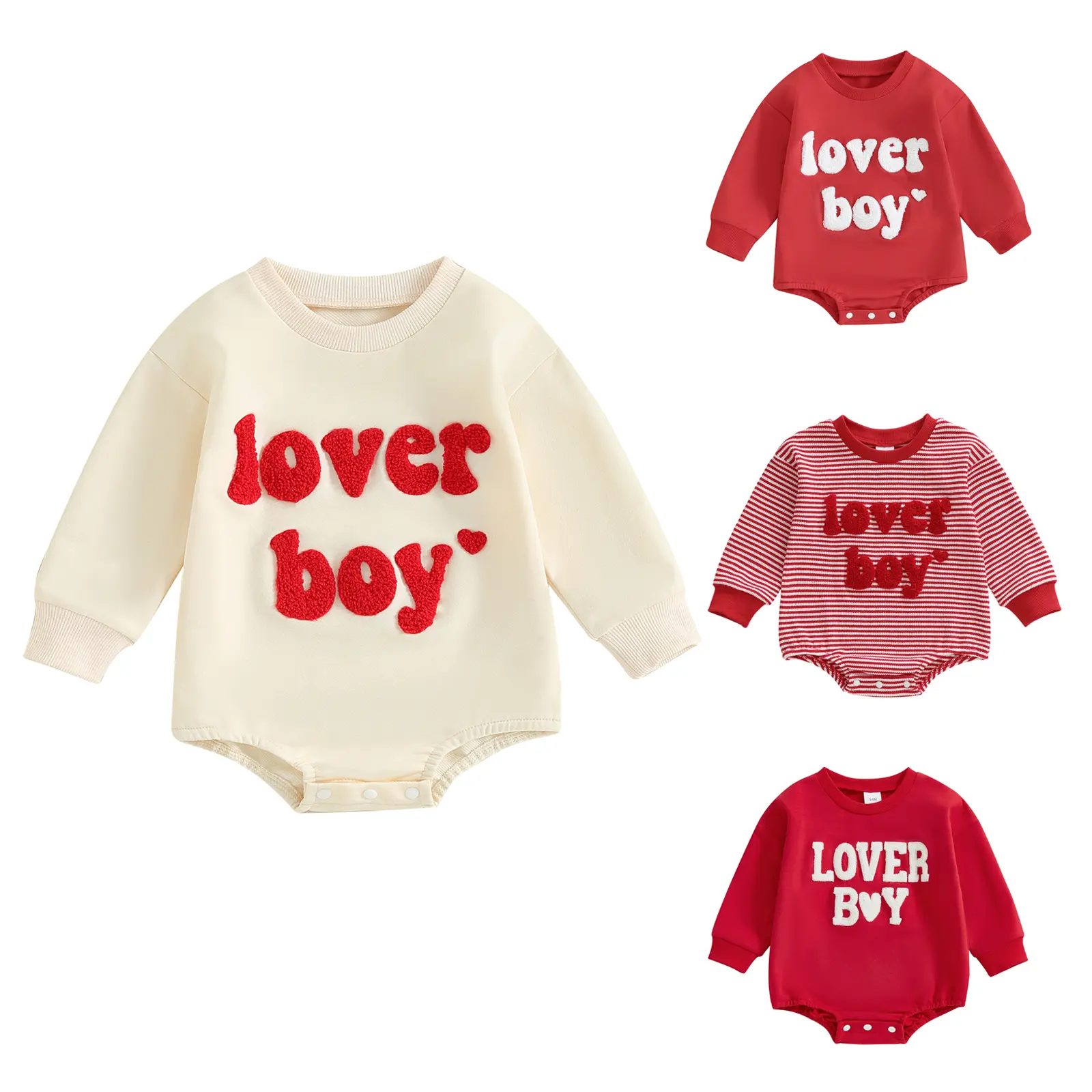 Newborn Baby Boy Girl Valentines Day Sweatshirt Bubble Romper Lover Boy Embroidery Long Sleeve Spring Warm  Bodysuit Outfit