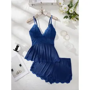 Elegant Black Lace Camisole Pajama Set for Women, Soft Modal Fabric Two-Piece Loungewear with Floral Detail, Adjustable Drawstring Shorts, V-Neck Cami Top & Lace Trim, Comfortable Sleepwear & Home Wear for Daily & Relaxing Moments