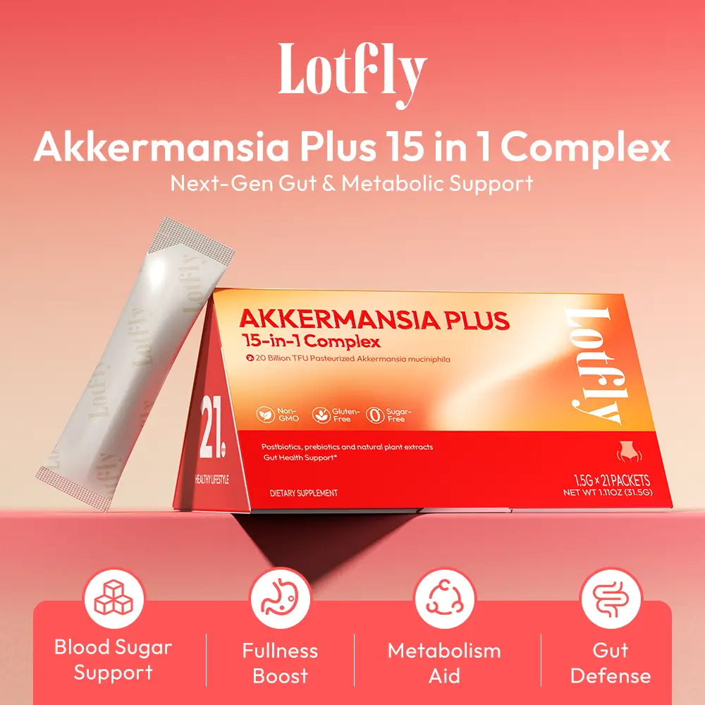 LOTFLY Akkermansia Plus 15-in-1 Powder | 20 Billion TFU Akkermansia with Prebiotic Fibers & Trace Minerals | Supports Gut Health & Metabolic Balance