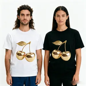 Elegant Gold Cherry Metallic Graphic Tee Men T-Shirt Unisex Y2K Graphic Tee (Viral) TikTok Shop Deals S-3XL