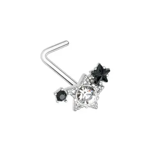 CZ Crystal Star Cluster L-Bend Nose Stud - 316L Stainless Steel