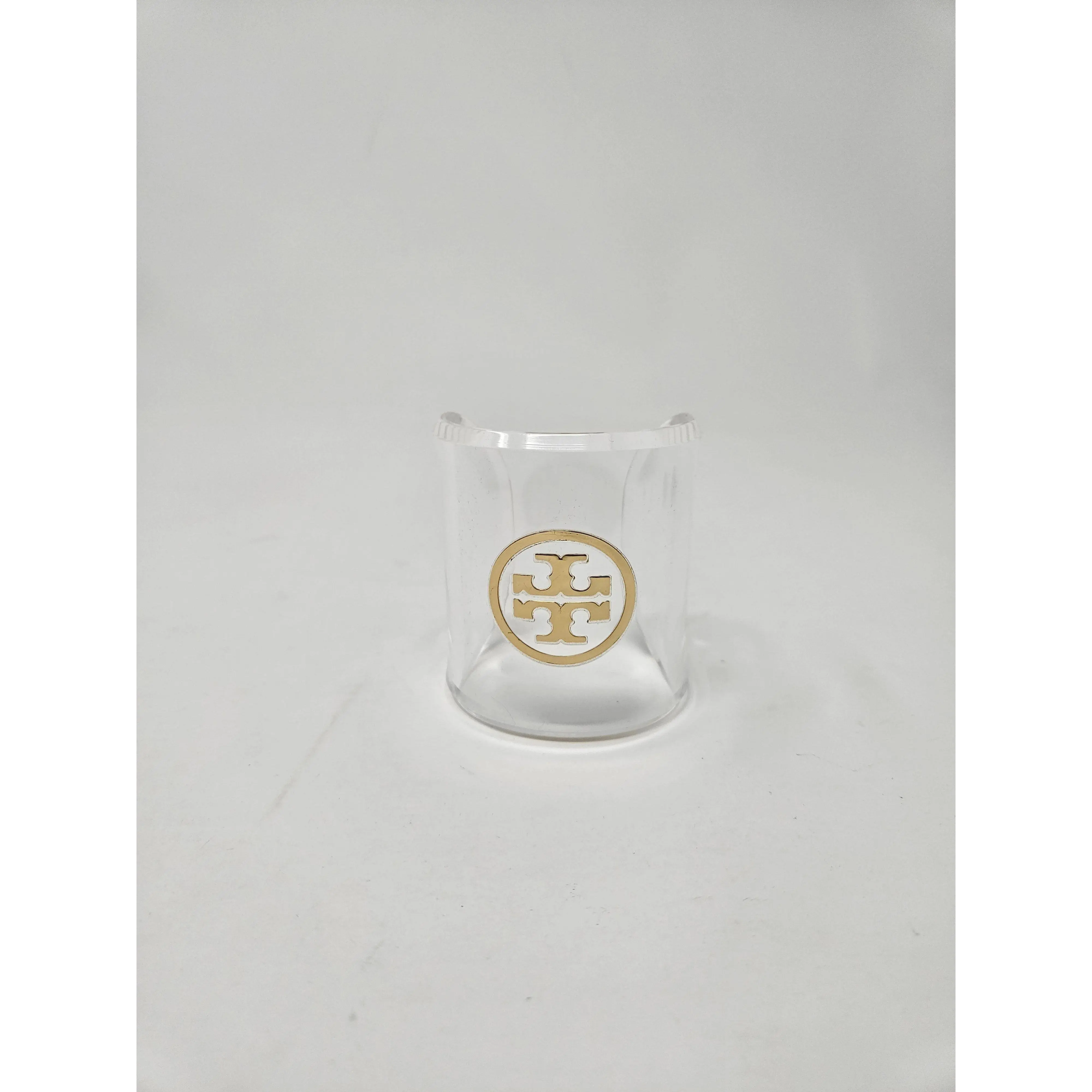TORY BURCH Clear Resin Gold tone Miller Cuff Wide Bracelet