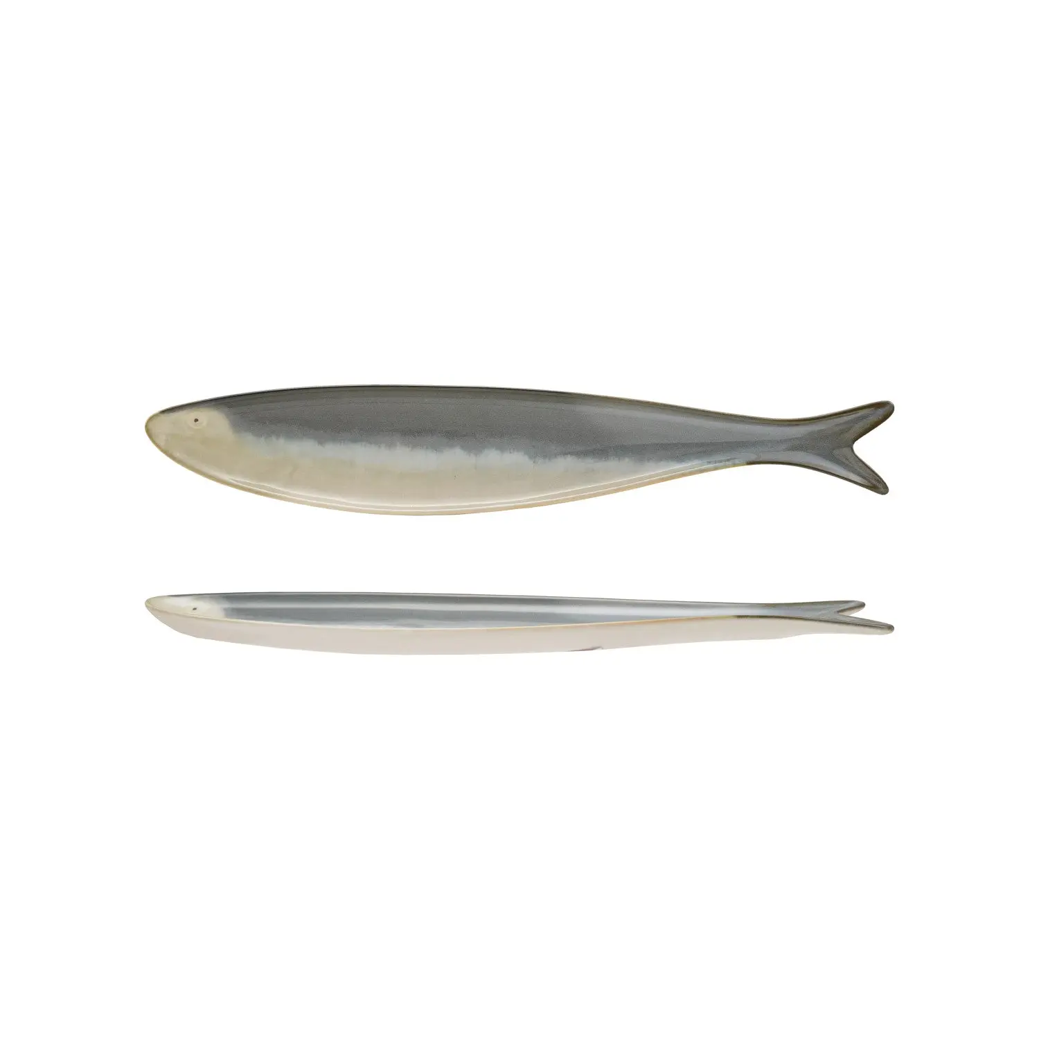 Coastal-Themed Lemon Accent Stoneware Sardine Serving Dish - Long Narrow, Quirky Shape, Fish Silhouette Kitchen Tableware Plate