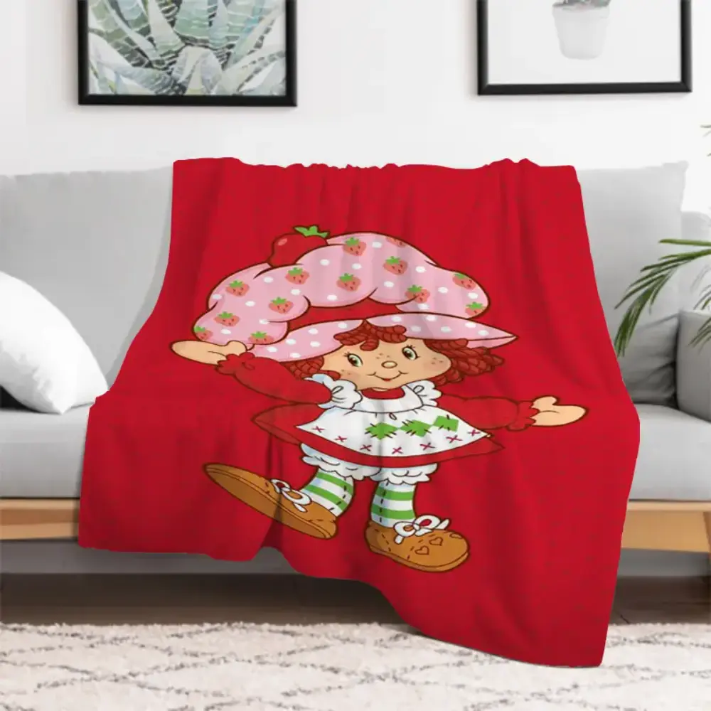 S-Strawberry Pink Shortcake Throw Camping Chair Picnic Blanket Fluffy Plaid Blankets for Decorative Sofa Portable King Lid Downy