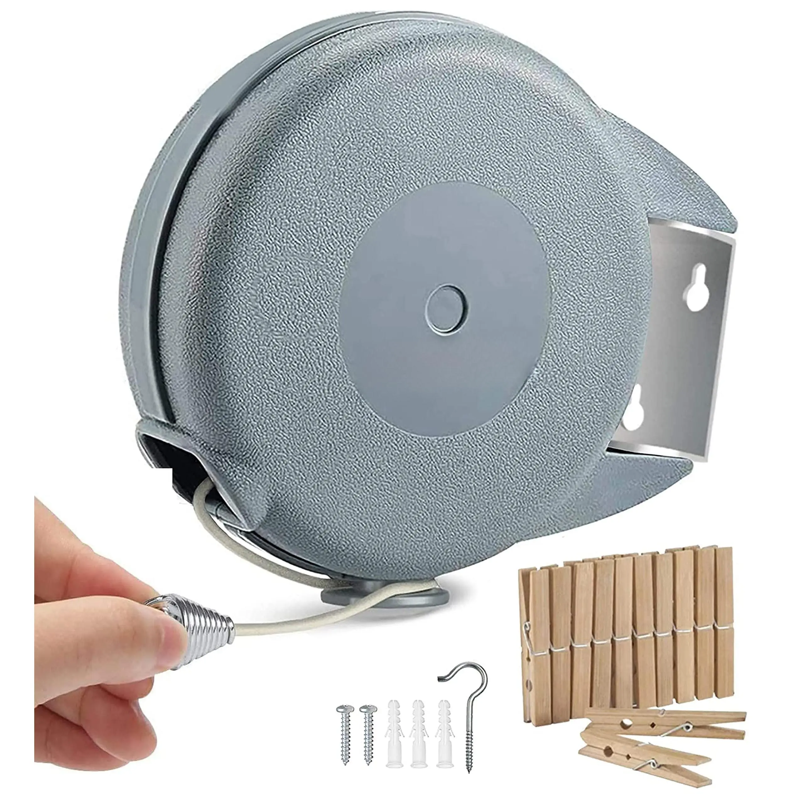 Retractable Clothesline Indoor Outdoor Heavy Duty 40 Feet - Pvc Clothes Line Retracting With Wall Mount Laundry For Drying 12 Clothespins