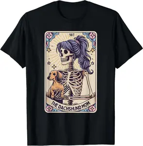 Retro Funny The Dachshund Mom Tarot Card Skeleton Halloween T-Shirt