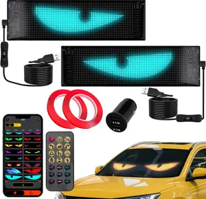 2-Pack Devil Eyes LED Display for Car Windshield, 14"*4.3" Programmable LED Matrix Panel, Flexible Waterproof Sign for Sedan/SUV/Truck – Bluetooth App/USB Powered